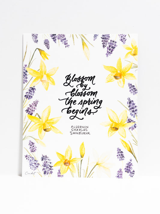 Daffodil Hyacinth 8x10 Wall Print with Calligraphy