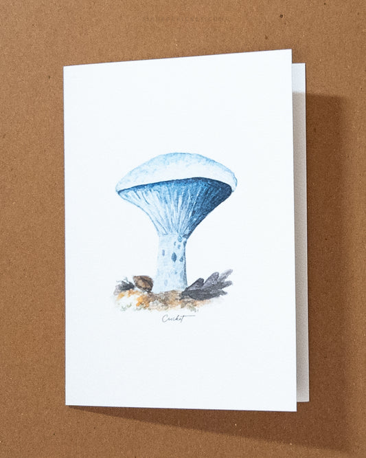 Indigo Milk Cap Mushroom Watercolor Greeting Card