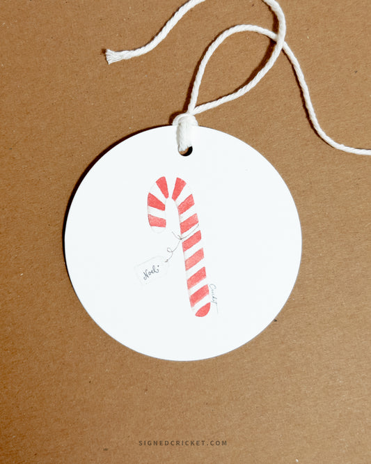 3" Candy Cane Holiday Gift Bag Tag