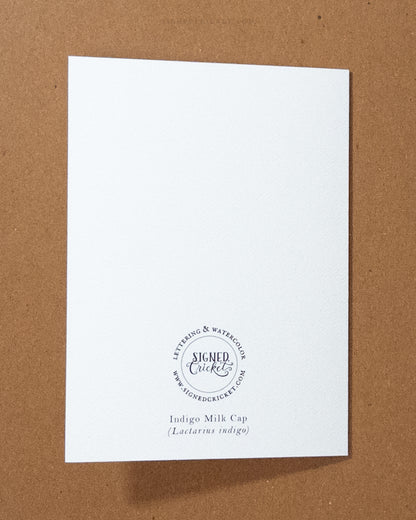 Indigo Milk Cap Mushroom Watercolor Greeting Card