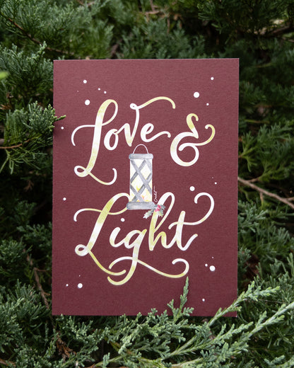 Love and Light | Watercolor and Calligraphy Christmas Greeting Card
