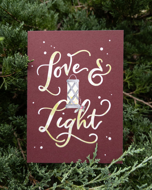 Love and Light | Watercolor and Calligraphy Christmas Greeting Card