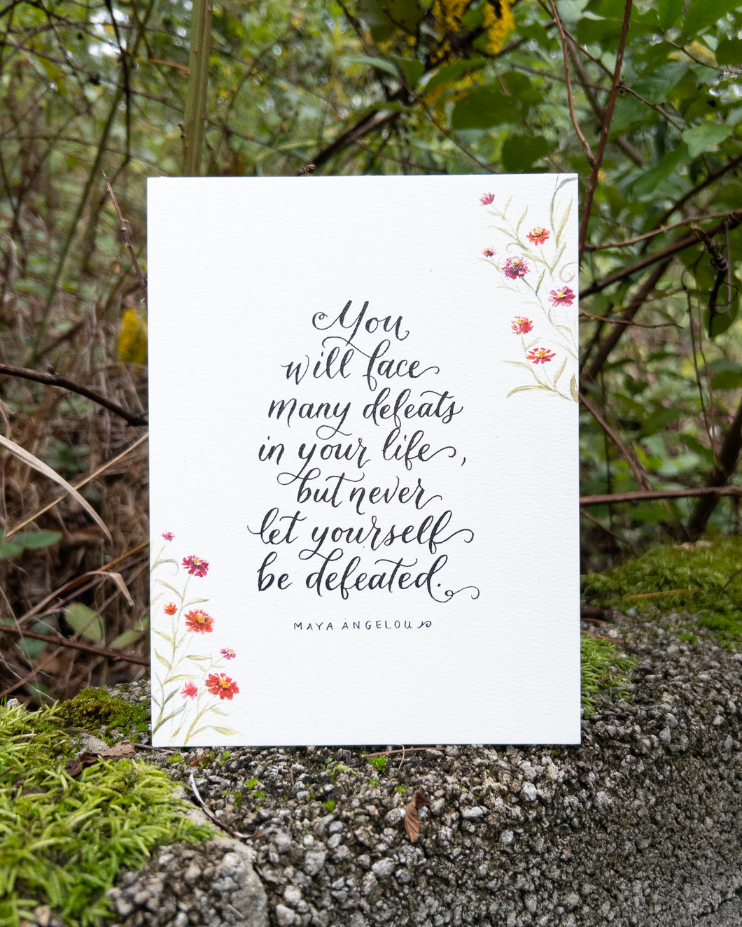 Never Be Defeated | Watercolor-Bordered Calligraphy | Ready-to-Ship