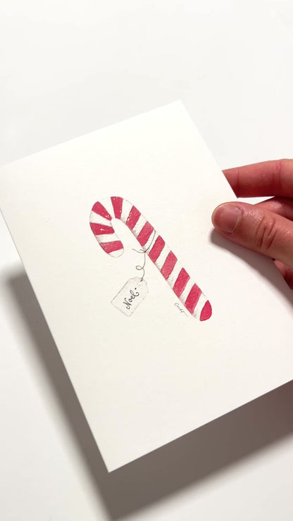 Candy Cane Watercolor Greeting Card